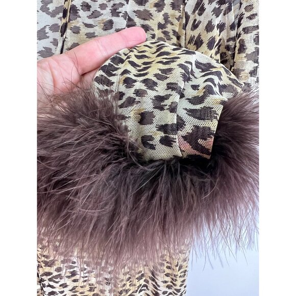 Marilyn Monroe Warners Leopard Print Sheer Robe Feathered Cuffs M/L Full Length - Picture 5 of 6